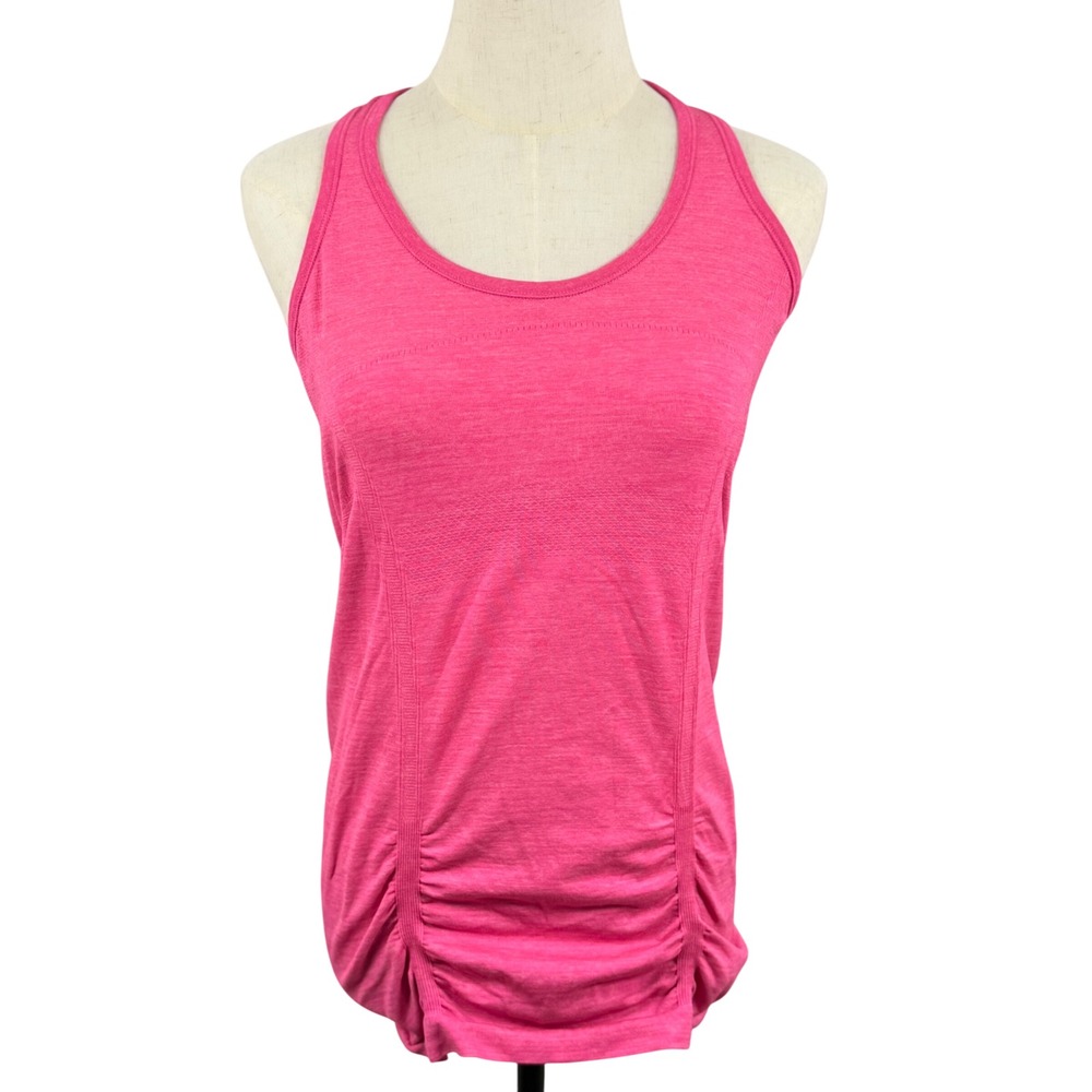 Athleta‎ M Pink Tank Top Ruched Seamless Racerback Activewear Athletic Workout